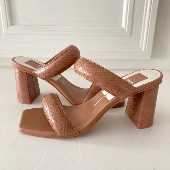 NWOT Dolce Vita Pascoe Square Toe Brown Snake Print Heels Sz 8.5 - Picture 1 of 7